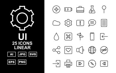 25 Premium UI Linear Pack Icon Set