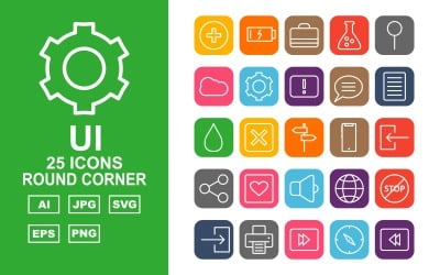 25 Premium UI Yuvarlak Köşe Simge Seti