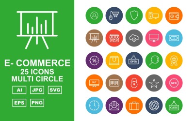 Sada ikon 25 kruhů Premium E-Commerce