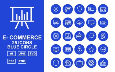 Sada ikon 25 Premium E-Commerce Blue Circle Pack