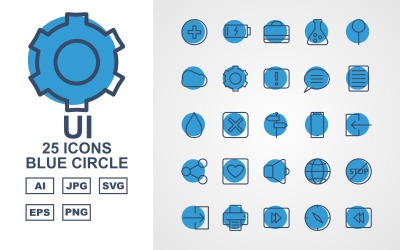 Sada ikon 25 Premium UI modrý kruh