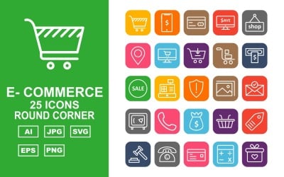 Zestaw ikon 25 Premium E-Commerce Round Corner Pack