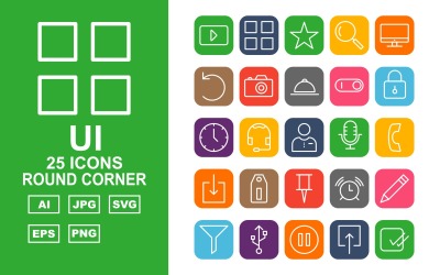 Zestaw ikon 25 Premium UI Round Corner Pack Icon