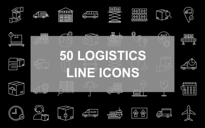 Conjunto de ícones invertidos de 50 linhas de logística