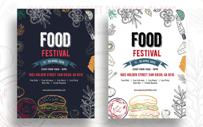 Design de folheto do Festival de comida moderna - modelo de identidade corporativa