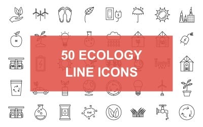 50 ekologii linii czarny zestaw ikon