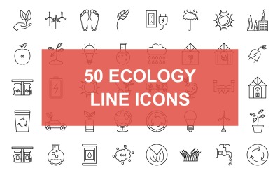 50 ekologilinje svart ikonuppsättning