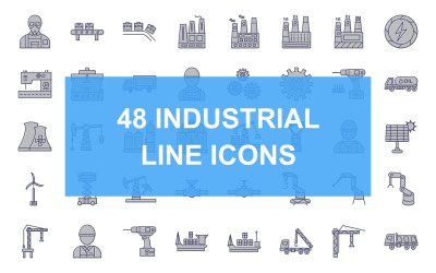 48 Icon-Set mit gefüllten industriellen Prozesslinien