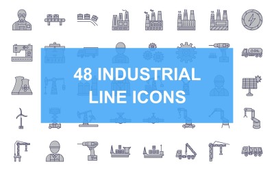 48 Industriell processlinje fylld ikonuppsättning