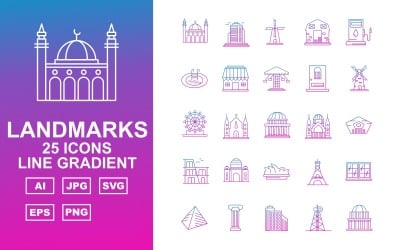 25 Premium Building &amp;amp; Landmarks Line Gradient Icon Set