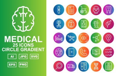 25 Premium Medical Circle Gradient Icon Set