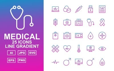 25 Premium Medical Line Gradient Icon Set