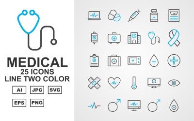 25 Premium Medical Line två färg Ikonuppsättning