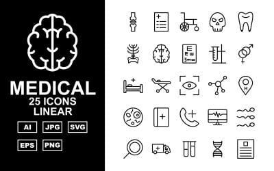 25 Premium Medical Linear Pack Icon Set