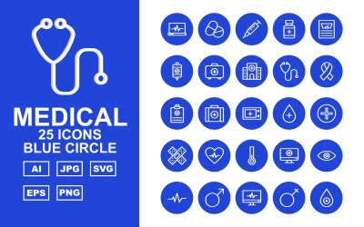 25 premium medische blauwe cirkel pack icon set