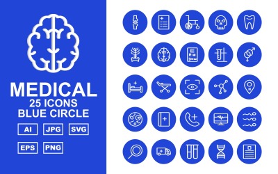 25 premium medische blauwe cirkel pictogramserie