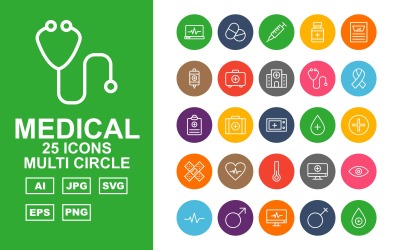25 premium medische multi-cirkelpakket pictogramserie