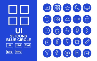 25 Premium UI Blue Circle Paketi Simge Seti