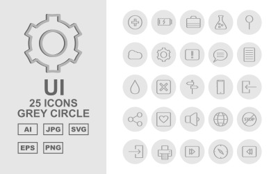 25 Premium UI Grey Circle Pack Icon Set