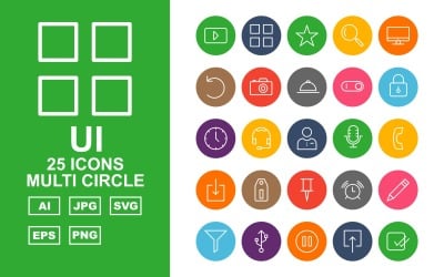 25 Premium UI Multi Circle Paketi Simge Seti