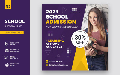 Creative School At Home Design Post Social Media Template