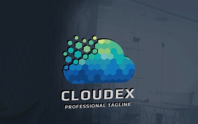 Piksel Bulut Teknolojisi Logo Şablonu