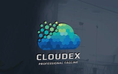 Plantilla de logotipo de tecnología Pixel Cloud