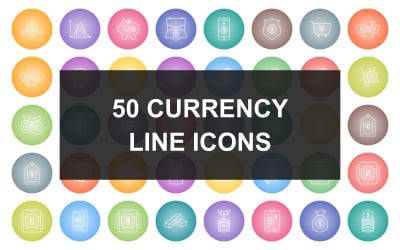 Conjunto de ícones gradientes redondos de 50 linhas de moeda