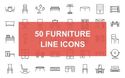 Conjunto de ícones pretos de 50 linhas de móveis