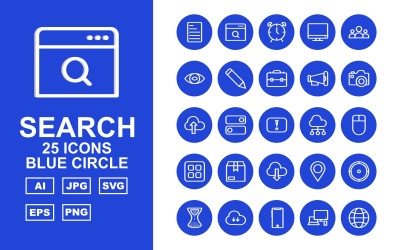 25 Conjunto de iconos de Blue Circle Pack Optimización de motores de búsqueda (SEO) Premium