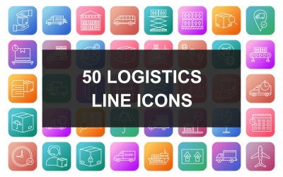 Conjunto de iconos de degradado redondo cuadrado de 50 líneas de logística