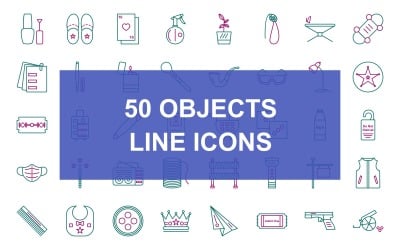 Conjunto de iconos de dos colores de línea de 50 objetos