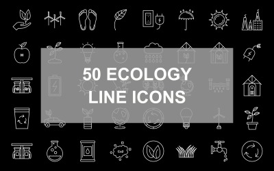 50 Ecology Line invertiertes Icon-Set