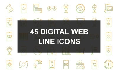 45 Ensemble d&amp;#39;icônes de dégradé de ligne Web numérique