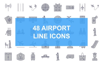 Ensemble d&amp;#39;icônes rempli de 48 lignes d&amp;#39;aéroport