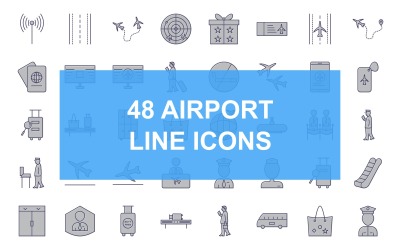 48 flygplatslinje fyllda ikoner