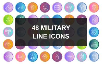 48 iconos redondos degradados de línea militar