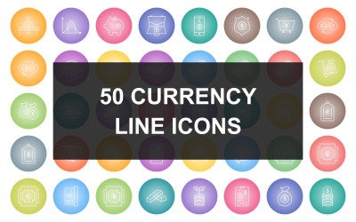 50 Iconset mit rundem Währungslinienverlauf