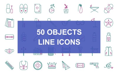 50 objecten lijn twee kleuren Iconset
