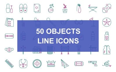50 Objekte Linie Zwei Farbsymbole