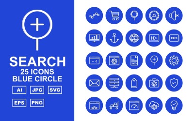 25 Otimização de mecanismo de pesquisa premium (SEO) Conjunto de ícones de círculo azul