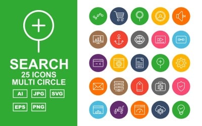 25 Otimização de mecanismo de pesquisa premium (SEO) Conjunto de ícones de vários círculos