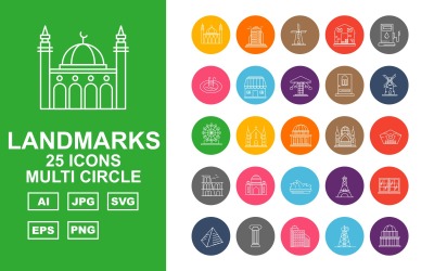 25 Premium Building &amp;amp; Landmarks Multi Circle Pack Iconset