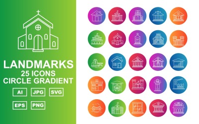 25 Premium byggnad och landmärken Circle Gradient Iconset