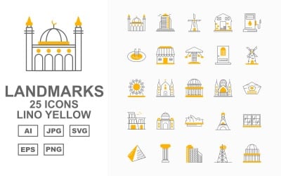 25 prémium épület és nevezetesség Lino Yellow Pack Iconset