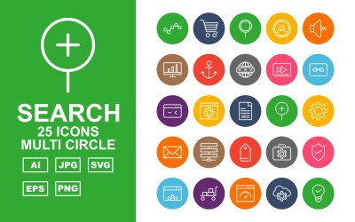 25 Premium-Iconset für die Suchmaschinenoptimierung (SEO) mit mehreren Kreisen