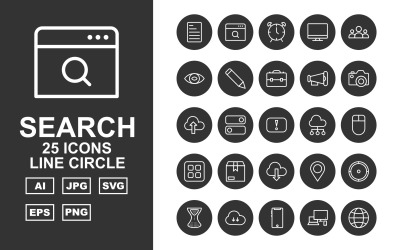 25 Premium Search Engine Optimization (SEO) Line Circle Iconset
