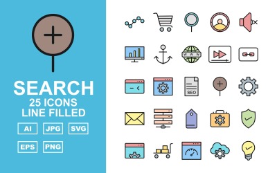 25 Premium Search Engine Optimization (SEO) Line Filled Iconset