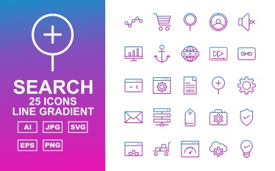 25 Premium Search Engine Optimization (SEO) Line Gradient Iconset