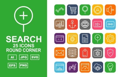 25 Premium Search Engine Optimization (SEO) Round Corner Iconset